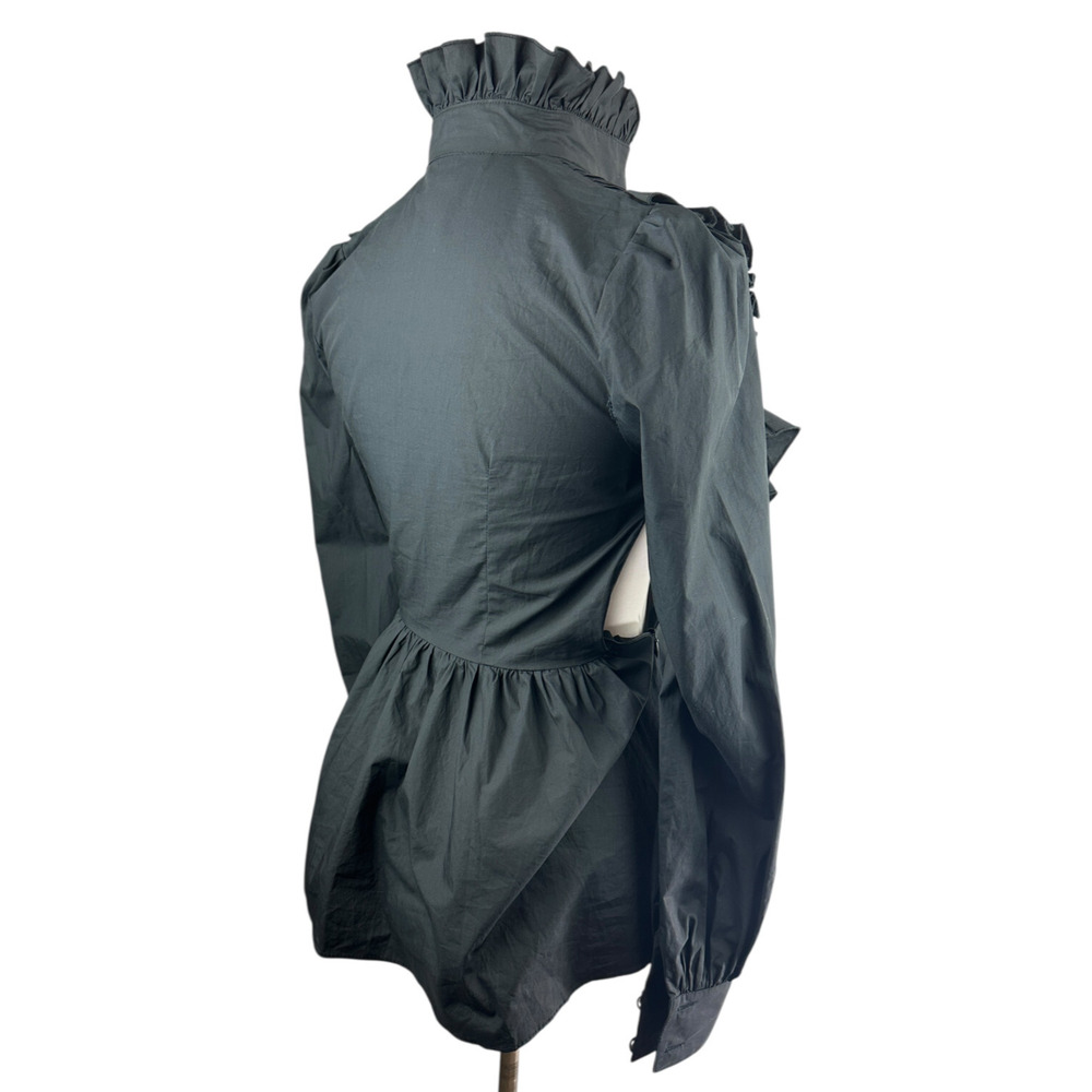 *Flawed* Victorian Choice Black Blouse Steampunk Witchy Goth Button Top Medium - Picture 10 of 16